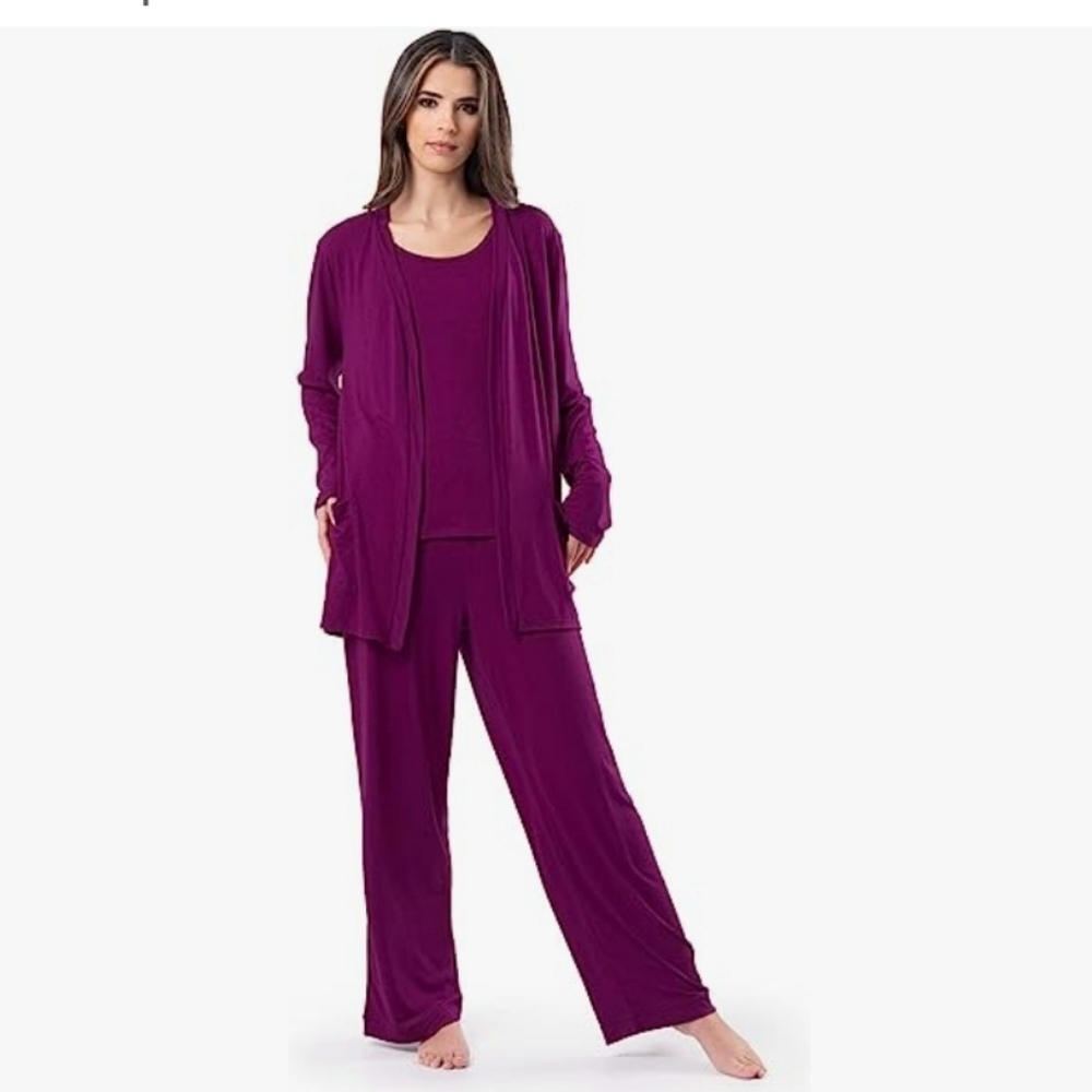 Fruit of the Loom Womens Breathable Tank Top, Pant, and Cardigan Sleep Set